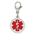 Chisel Stainless Steel Polished with Red Enamel Medical ID Charm, 35 x 18 mm