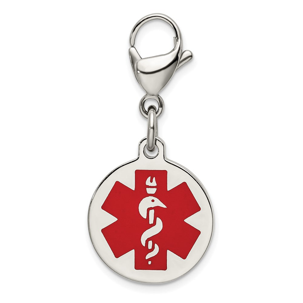 Chisel Stainless Steel Polished with Red Enamel Medical ID Charm, 35 x 18 mm