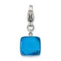 Stainless Steel Polished Blue Glass Square Lobster Clasp Charm, 27 x 10.85 mm
