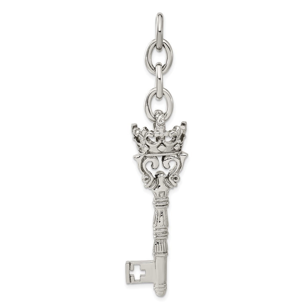 Stainless Steel Crown & Key Interchangeable Charm Pendant, 2.75 x 14.5 mm