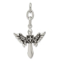 Stainless Steel Antiqued Wings w/ Cross Interchangeable Charm Pendant, 1.75 x 31.5 mm