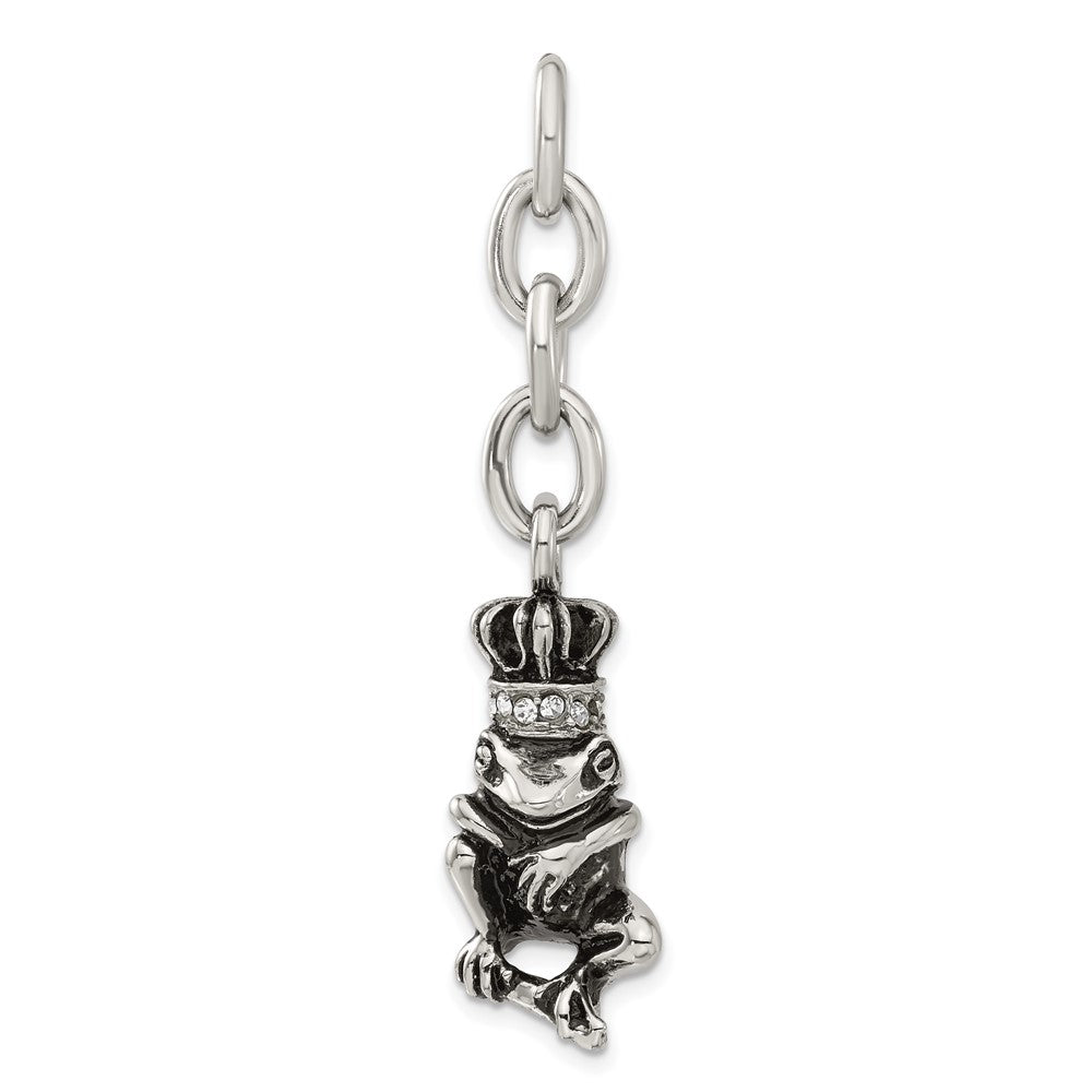 Stainless Steel Antiqued CZ Royal Frog Interchangeable Charm Pendant, 2 x 12 mm