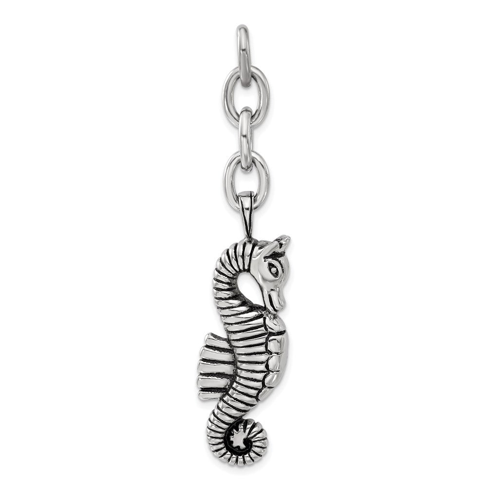 Stainless Steel Antiqued Seahorse Interchangeable Charm Pendant, 2.5 x 13.5 mm