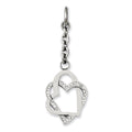 Stainless Steel Double Hearts w/CZ Interchangeable Charm Pendant, 2.5 x 20 mm