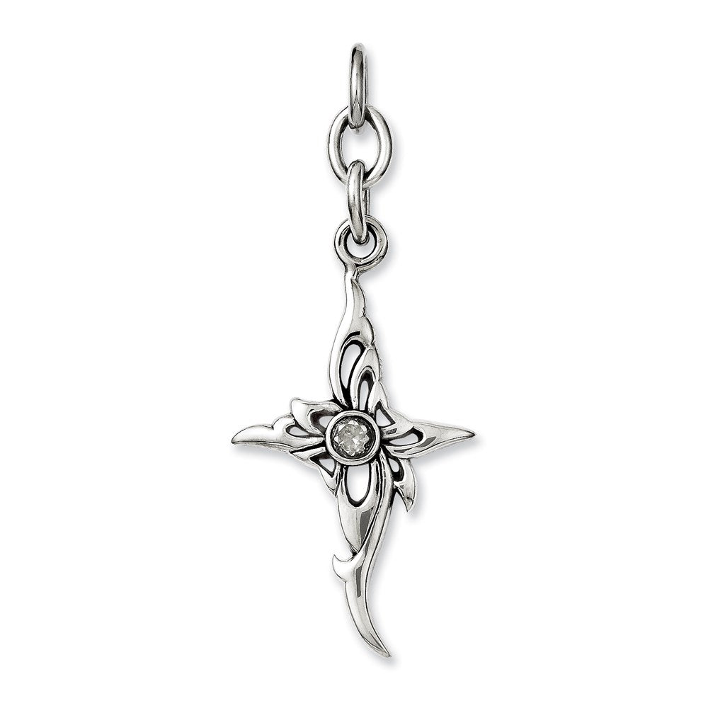 Stainless Steel Cross w/CZ Interchangeable Charm Pendant, 2.75 x 27 mm