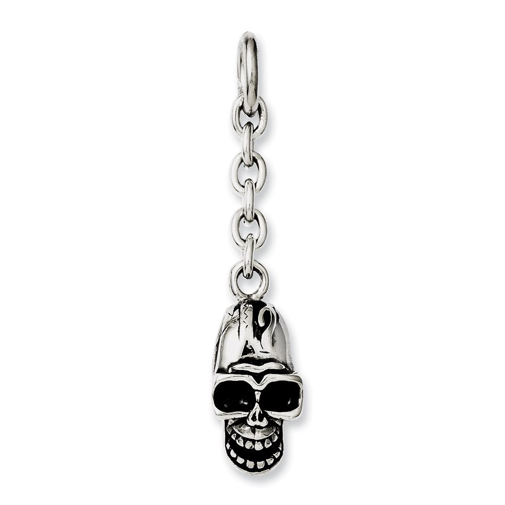 Stainless Steel Skull Interchangeable Charm Pendant, 2 x 11 mm