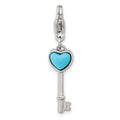 Stainless Steel w/ Lobster Clasp Imitation Turquoise Heart Key Charm, 33.75 x 7.7 mm