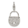 Stainless Steel with Lobster Clasp Polished Crystal Lock Charm, 31.25 x 15 mm