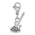 Stainless Steel Polished Black CZ Guitar with Lobster Clasp Charm, 26.5 x 20 mm