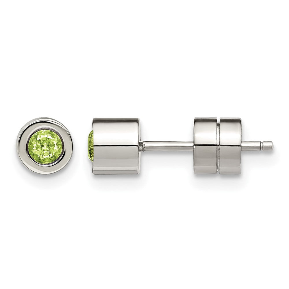 Chisel Stainless Steel Polished Green CZ May Birthstone Post Stud Earrings, 5.5 x 5.5 mm
