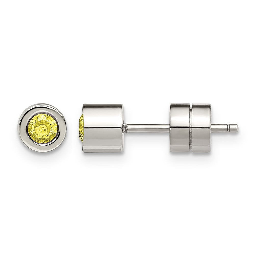 Chisel Stainless Steel Polished Yellow CZ November Birthstone Post Stud Earrings, 5.5 x 5.5 mm