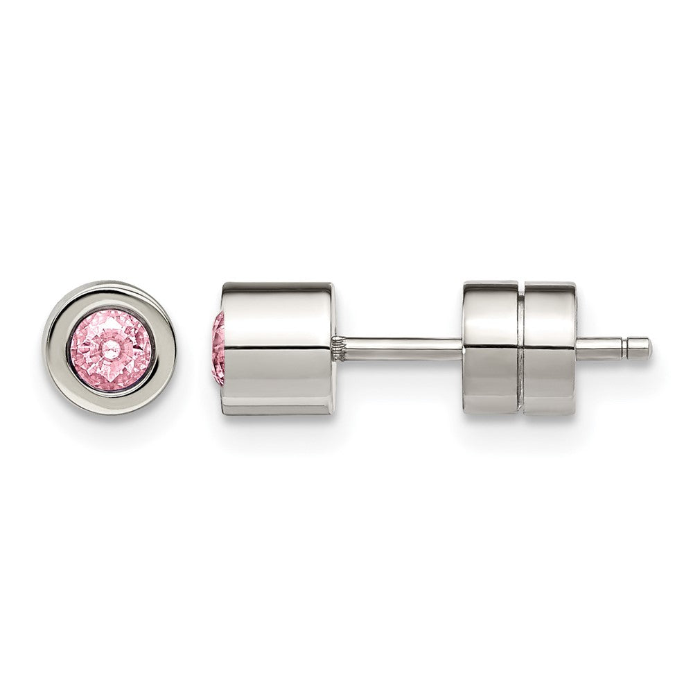 Chisel Stainless Steel Polished Pink CZ October Birthstone Post Stud Earrings, 5.5 x 5.5 mm