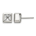 Chisel Stainless Steel Polished Square CZ Post Earrings, 8.5 mm