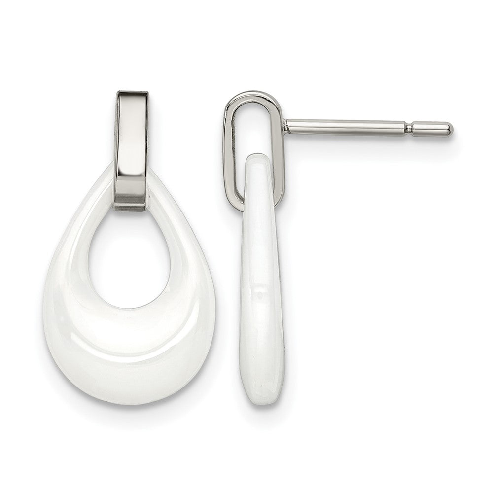 Chisel Stainless Steel Polished with White Ceramic Post Dangle Earrings, 10 mm