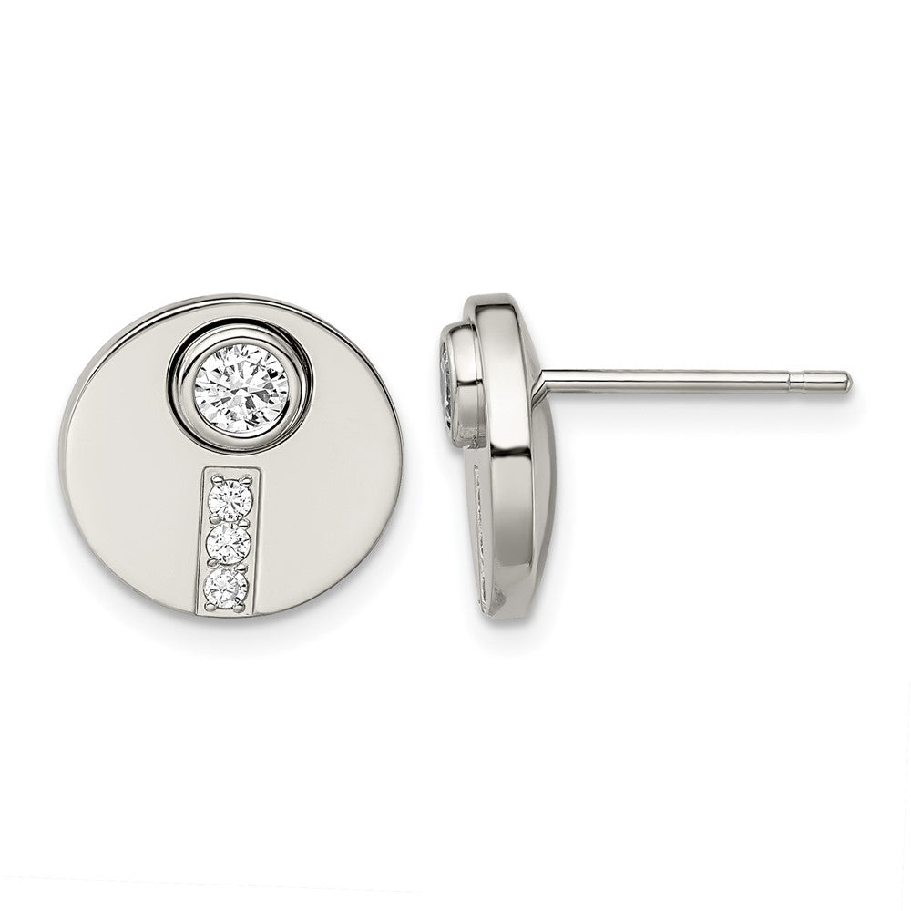 Chisel Stainless Steel Polished CZ Circle Post Earrings, 13 mm