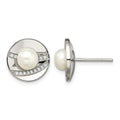 Chisel Stainless Steel Polished CZ and Freshwater Cultured Pearl Post Earrings, 13.5 mm