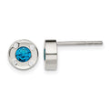 Chisel Stainless Steel Polished Blue and Clear CZ Post Earrings, 7 mm