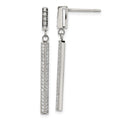 Stainless Steel Polished CZ Bar Post Dangle Earrings, 36.75 x 2.8 mm