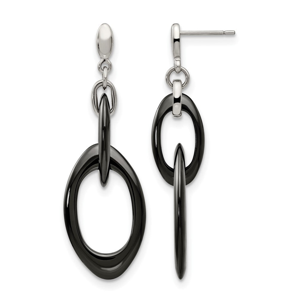 Chisel Stainless Steel Polished with Black Ceramic Post Dangle Earrings, 20 mm