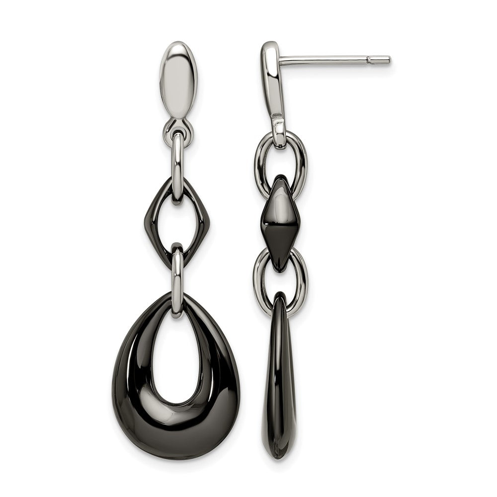 Chisel Stainless Steel Polished with Black Ceramic Post Dangle Earrings, 14 mm
