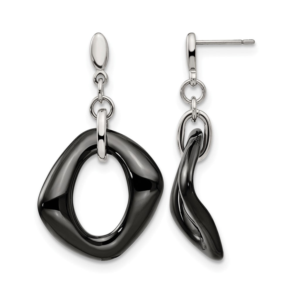Chisel Stainless Steel Polished with Black Ceramic Post Dangle Earrings, 28 mm