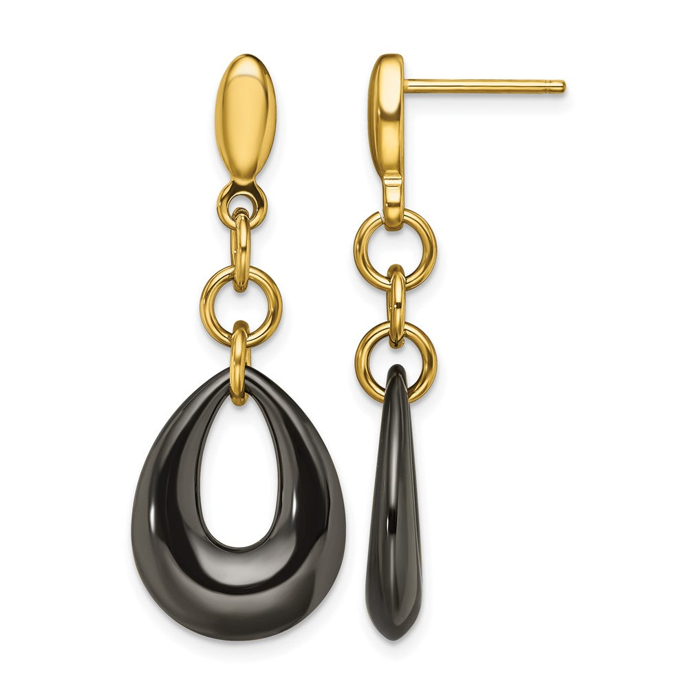 Chisel Stainless Steel Polished Yellow IP-plated Black Ceramic Post Dangle Earrings, 14 mm