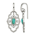 Chisel Stainless Steel Polished Imitation Turquoise and CZ Dangle Shepherd Hook Earrings, 20 mm