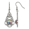 Chisel Stainless Steel Polished Filigree Imitation Abalone and Glass Dangle Shepherd Hook Earrings, 19.5 mm