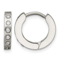 Chisel Stainless Steel Brushed and Polished with CZ 2mm Hinged Hoop Earrings, 13 x 15 mm
