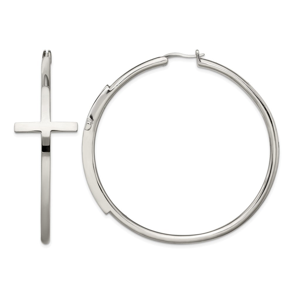 Chisel Stainless Steel Polished Large Cross Hoop Earrings, 64 mm