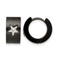 Chisel Stainless Steel Brushed Black IP-plated with Grey Carbon Fiber Star Hinged Hoop Earrings, 13 x 14 mm