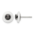 Chisel Stainless Steel Polished White Ceramic with Black CZ Post Earrings, 9.75 x 9.75 mm
