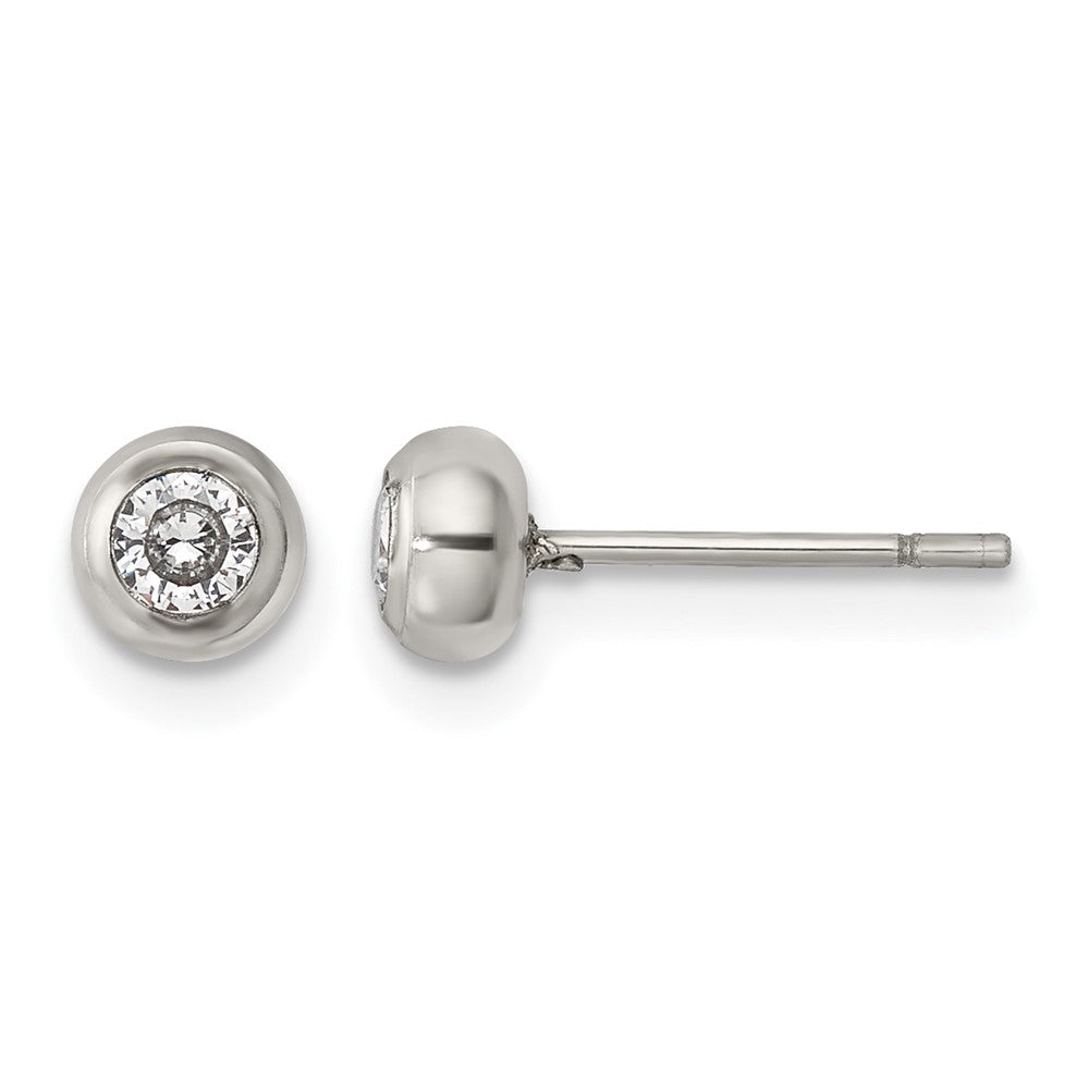 Chisel Stainless Steel Polished 3mm Bezel CZ Stud Post Earrings, 4.88 x 4.89 mm