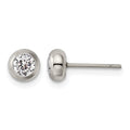 Chisel Stainless Steel Polished 4mm Bezel CZ Stud Post Earrings, 5.96 x 5.96 mm