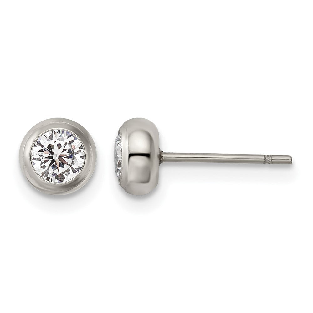 Chisel Stainless Steel Polished 4mm Bezel CZ Stud Post Earrings, 5.96 x 5.96 mm