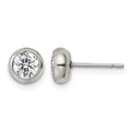 Chisel Stainless Steel Polished 5mm Bezel CZ Stud Post Earrings, 6.9 x 6.9 mm