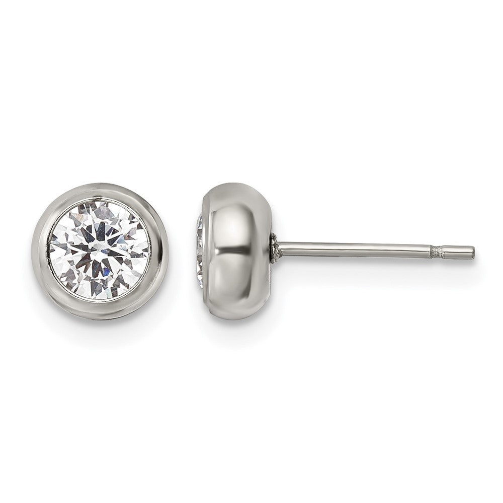 Chisel Stainless Steel Polished 5mm Bezel CZ Stud Post Earrings, 6.9 x 6.9 mm