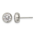 Chisel Stainless Steel Polished 6mm Bezel CZ Stud Post Earrings, 7.87 x 7.87 mm