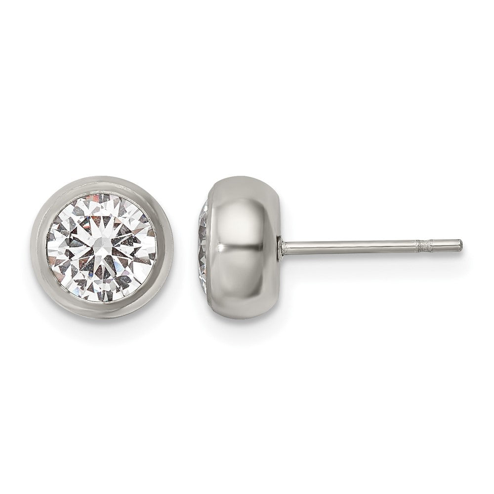 Chisel Stainless Steel Polished 6mm Bezel CZ Stud Post Earrings, 7.87 x 7.87 mm