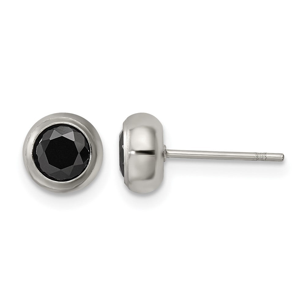 Chisel Stainless Steel Polished 5mm Bezel Black CZ Stud Post Earrings, 6.86 x 6.88 mm