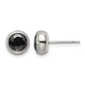 Chisel Stainless Steel Polished 6mm Bezel Black CZ Stud Post Earrings, 7.85 x 7.87 mm
