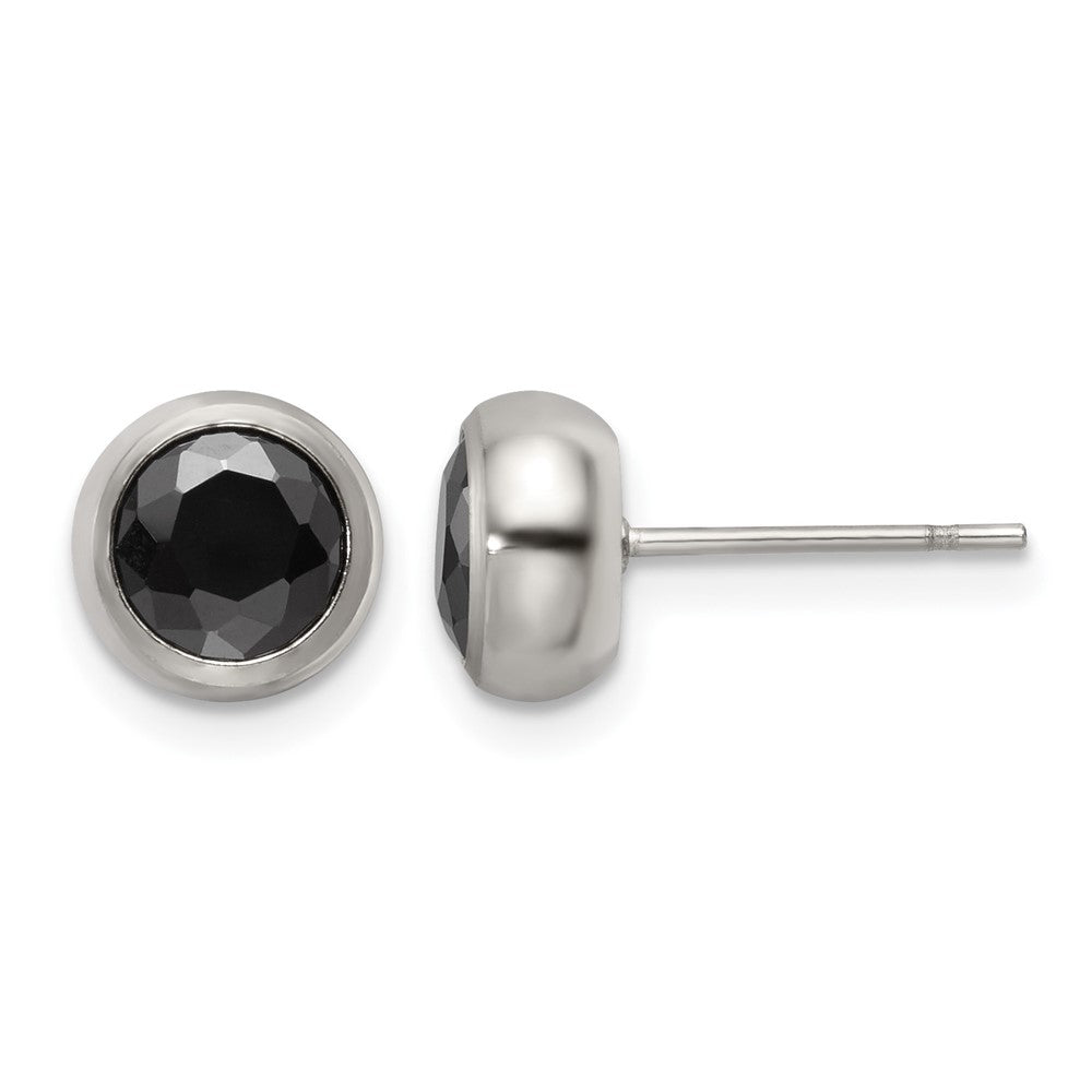Chisel Stainless Steel Polished 6mm Bezel Black CZ Stud Post Earrings, 7.85 x 7.87 mm
