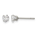 Chisel Stainless Steel Polished 4mm Heart CZ Stud Post Earrings, 4 x 3.98 mm