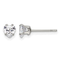 Chisel Stainless Steel Polished 5mm Heart CZ Stud Post Earrings, 5.26 x 4.97 mm