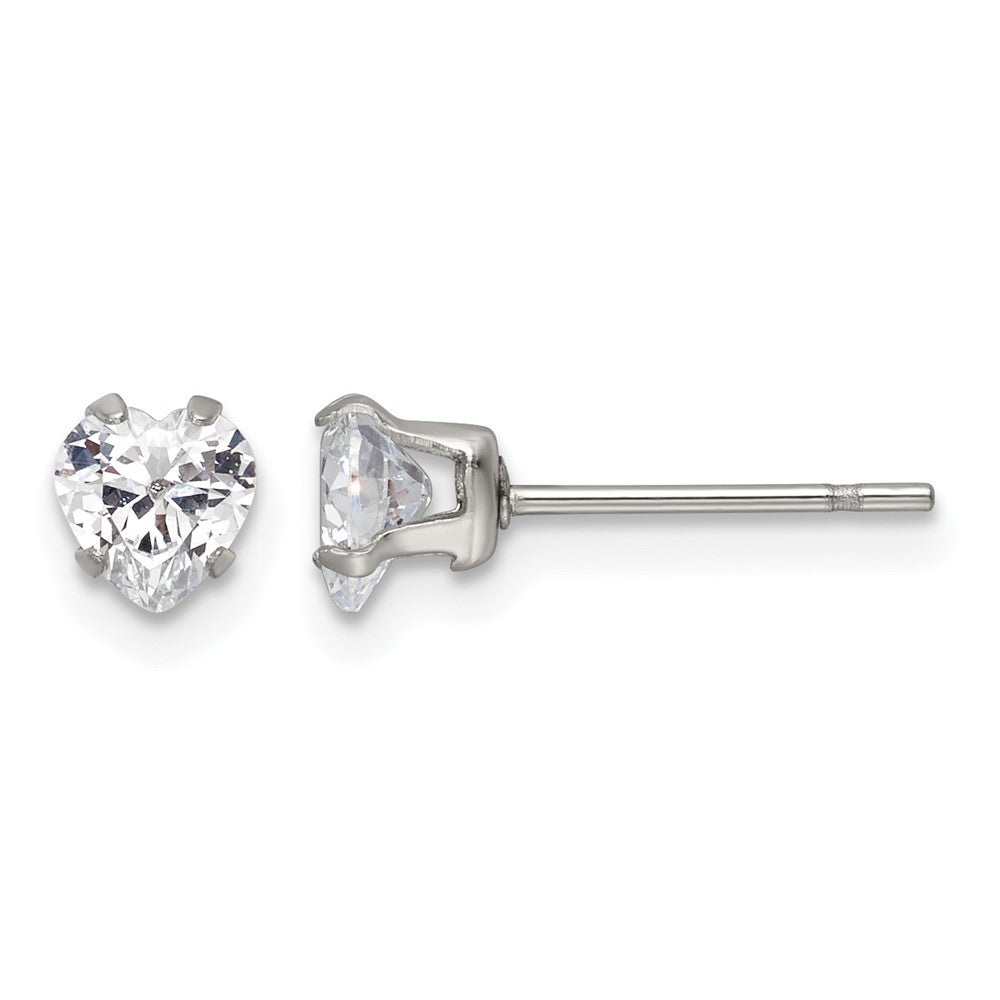 Chisel Stainless Steel Polished 5mm Heart CZ Stud Post Earrings, 5.26 x 4.97 mm