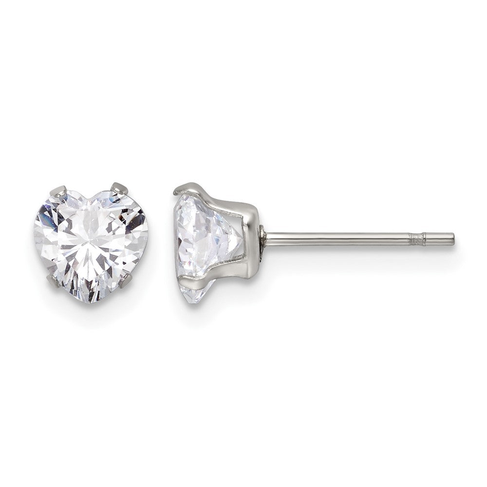 Chisel Stainless Steel Polished 6mm Heart CZ Stud Post Earrings, 6.22 x 6 mm