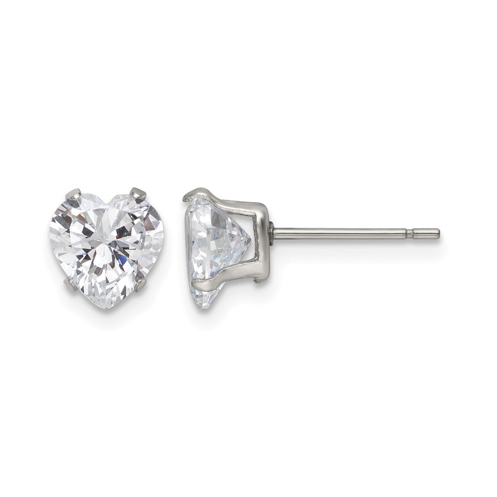 Chisel Stainless Steel Polished 7mm Heart CZ Stud Post Earrings, 7.11 x 7.02 mm