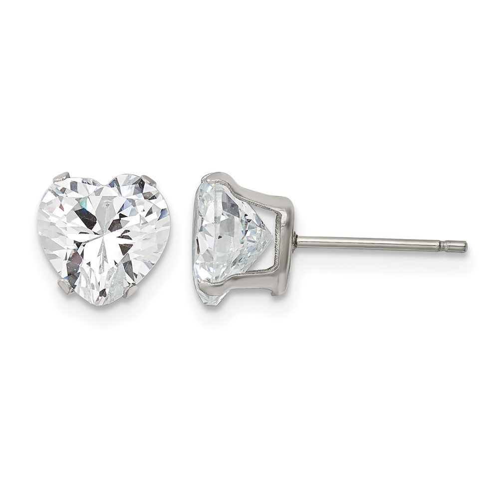 Chisel Stainless Steel Polished 8mm Heart CZ Stud Post Earrings, 8.19 x 7.9 mm