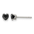 Chisel Stainless Steel Polished 4mm Black Heart CZ Stud Post Earrings, 4.31 x 4 mm