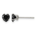 Chisel Stainless Steel Polished 5mm Black Heart CZ Stud Post Earrings, 5.24 x 4.9 mm
